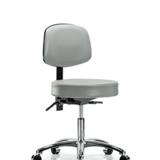 Vinyl Stool with Back Chrome - Desk Height with Seat Tilt & Casters in Sterling Supernova Vinyl - VDHST-CR-T1-CC-8840