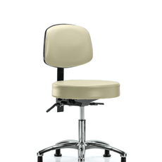 Vinyl Stool with Back Chrome - Desk Height with Seat Tilt & Stationary Glides in Adobe White Trailblazer Vinyl - VDHST-CR-T1-RG-8501