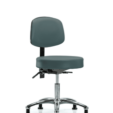 Vinyl Stool with Back Chrome - Desk Height with Seat Tilt & Stationary Glides in Colonial Blue Trailblazer Vinyl - VDHST-CR-T1-RG-8546