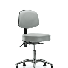 Vinyl Stool with Back Chrome - Desk Height with Seat Tilt & Stationary Glides in Dove Trailblazer Vinyl - VDHST-CR-T1-RG-8567