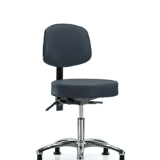 Vinyl Stool with Back Chrome - Desk Height with Seat Tilt & Stationary Glides in Imperial Blue Trailblazer Vinyl - VDHST-CR-T1-RG-8582