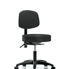 Vinyl Stool with Back - Desk Height with Casters in Black Trailblazer Vinyl - VDHST-RG-T0-RC-8540