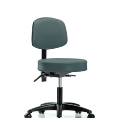 Vinyl Stool with Back - Desk Height with Casters in Colonial Blue Trailblazer Vinyl - VDHST-RG-T0-RC-8546