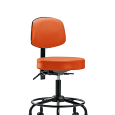 Vinyl Stool with Back - Desk Height with Round Tube Base & Casters in Orange Kist Trailblazer Vinyl - VDHST-RT-T0-RC-8613