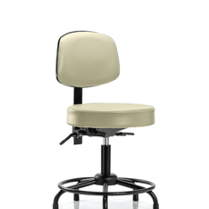 Vinyl Stool with Back - Desk Height with Round Tube Base & Stationary Glides in Adobe White Trailblazer Vinyl - VDHST-RT-T0-RG-8501