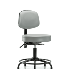 Vinyl Stool with Back - Desk Height with Round Tube Base & Stationary Glides in Dove Trailblazer Vinyl - VDHST-RT-T0-RG-8567