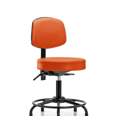 Vinyl Stool with Back - Desk Height with Round Tube Base & Stationary Glides in Orange Kist Trailblazer Vinyl - VDHST-RT-T0-RG-8613