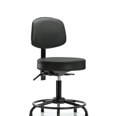 Vinyl Stool with Back - Desk Height with Round Tube Base & Stationary Glides in Carbon Supernova Vinyl - VDHST-RT-T0-RG-8823