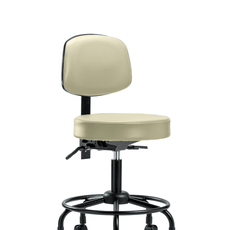 Vinyl Stool with Back - Desk Height with Round Tube Base, Seat Tilt, & Casters in Adobe White Trailblazer Vinyl - VDHST-RT-T1-RC-8501
