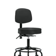 Vinyl Stool with Back - Desk Height with Round Tube Base, Seat Tilt, & Casters in Black Trailblazer Vinyl - VDHST-RT-T1-RC-8540