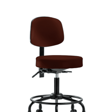 Vinyl Stool with Back - Desk Height with Round Tube Base, Seat Tilt, & Casters in Burgundy Trailblazer Vinyl - VDHST-RT-T1-RC-8569
