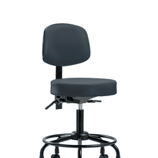 Vinyl Stool with Back - Desk Height with Round Tube Base, Seat Tilt, & Casters in Imperial Blue Trailblazer Vinyl - VDHST-RT-T1-RC-8582