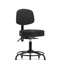 Vinyl Stool with Back - Desk Height with Round Tube Base, Seat Tilt, & Stationary Glides in Black Trailblazer Vinyl - VDHST-RT-T1-RG-8540