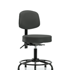 Vinyl Stool with Back - Desk Height with Round Tube Base, Seat Tilt, & Stationary Glides in Charcoal Trailblazer Vinyl - VDHST-RT-T1-RG-8605