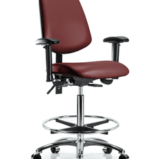Vinyl Chair Chrome - High Bench Height with Medium Back, Seat Tilt, Adjustable Arms, Chrome Foot Ring, & Casters in Borscht Supernova Vinyl - VHBCH-MB-CR-T1-A1-CF-CC-8815