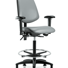 Vinyl Chair - High Bench Height with Medium Back, Adjustable Arms, Chrome Foot Ring, & Stationary Glides in Sterling Supernova Vinyl - VHBCH-MB-RG-T0-A1-CF-RG-8840