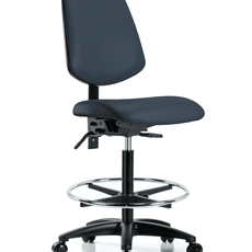 Vinyl Chair - High Bench Height with Medium Back, Seat Tilt, Chrome Foot Ring, & Casters in Imperial Blue Trailblazer Vinyl - VHBCH-MB-RG-T1-A0-CF-RC-8582