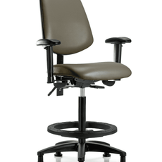 Vinyl Chair - High Bench Height with Medium Back, Seat Tilt, Adjustable Arms, Black Foot Ring, & Stationary Glides in Taupe Supernova Vinyl - VHBCH-MB-RG-T1-A1-BF-RG-8809
