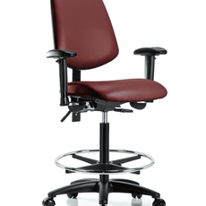 Vinyl Chair - High Bench Height with Medium Back, Seat Tilt, Adjustable Arms, Chrome Foot Ring, & Casters in Borscht Supernova Vinyl - VHBCH-MB-RG-T1-A1-CF-RC-8815