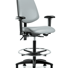 Vinyl Chair - High Bench Height with Medium Back, Seat Tilt, Adjustable Arms, Chrome Foot Ring, & Stationary Glides in Dove Trailblazer Vinyl - VHBCH-MB-RG-T1-A1-CF-RG-8567