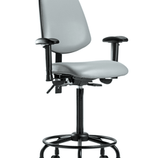Vinyl Chair - High Bench Height with Round Tube Base, Medium Back, Adjustable Arms, & Casters in Dove Trailblazer Vinyl - VHBCH-MB-RT-T0-A1-RC-8567