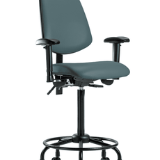 Vinyl Chair - High Bench Height with Round Tube Base, Medium Back, Seat Tilt, Adjustable Arms, & Casters in Colonial Blue Trailblazer Vinyl - VHBCH-MB-RT-T1-A1-RC-8546