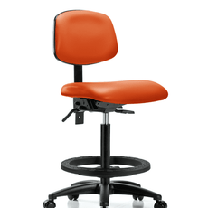 Vinyl Chair - High Bench Height with Black Foot Ring & Casters in Orange Kist Trailblazer Vinyl - VHBCH-RG-T0-A0-BF-RC-8613