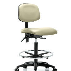 Vinyl Chair - High Bench Height with Chrome Foot Ring & Casters in Adobe White Trailblazer Vinyl - VHBCH-RG-T0-A0-CF-RC-8501