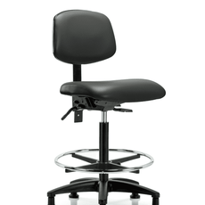 Vinyl Chair - High Bench Height with Chrome Foot Ring & Stationary Glides in Carbon Supernova Vinyl - VHBCH-RG-T0-A0-CF-RG-8823