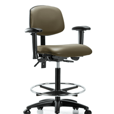 Vinyl Chair - High Bench Height with Adjustable Arms, Chrome Foot Ring, & Casters in Taupe Supernova Vinyl - VHBCH-RG-T0-A1-CF-RC-8809