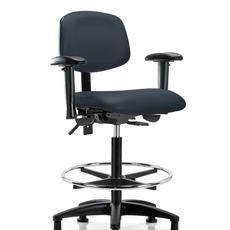 Vinyl Chair - High Bench Height with Adjustable Arms, Chrome Foot Ring, & Stationary Glides in Imperial Blue Trailblazer Vinyl - VHBCH-RG-T0-A1-CF-RG-8582