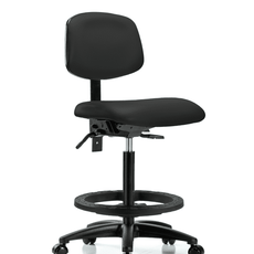 Vinyl Chair - High Bench Height with Seat Tilt, Black Foot Ring, & Casters in Black Trailblazer Vinyl - VHBCH-RG-T1-A0-BF-RC-8540