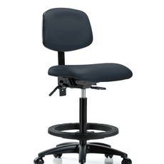 Vinyl Chair - High Bench Height with Seat Tilt, Black Foot Ring, & Casters in Imperial Blue Trailblazer Vinyl - VHBCH-RG-T1-A0-BF-RC-8582