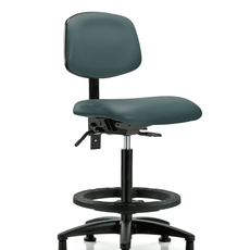 Vinyl Chair - High Bench Height with Seat Tilt, Black Foot Ring, & Stationary Glides in Colonial Blue Trailblazer Vinyl - VHBCH-RG-T1-A0-BF-RG-8546