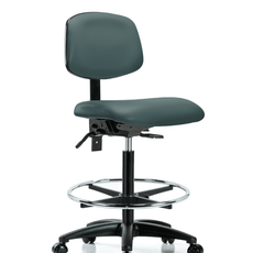 Vinyl Chair - High Bench Height with Seat Tilt, Chrome Foot Ring, & Casters in Colonial Blue Trailblazer Vinyl - VHBCH-RG-T1-A0-CF-RC-8546