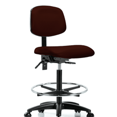 Vinyl Chair - High Bench Height with Seat Tilt, Chrome Foot Ring, & Casters in Burgundy Trailblazer Vinyl - VHBCH-RG-T1-A0-CF-RC-8569
