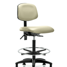 Vinyl Chair - High Bench Height with Seat Tilt, Chrome Foot Ring, & Stationary Glides in Adobe White Trailblazer Vinyl - VHBCH-RG-T1-A0-CF-RG-8501