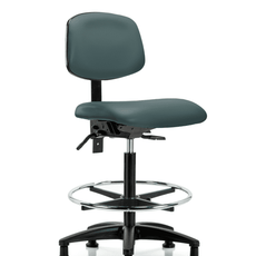 Vinyl Chair - High Bench Height with Seat Tilt, Chrome Foot Ring, & Stationary Glides in Colonial Blue Trailblazer Vinyl - VHBCH-RG-T1-A0-CF-RG-8546