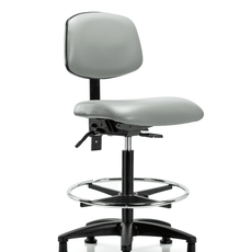Vinyl Chair - High Bench Height with Seat Tilt, Chrome Foot Ring, & Stationary Glides in Dove Trailblazer Vinyl - VHBCH-RG-T1-A0-CF-RG-8567