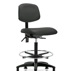 Vinyl Chair - High Bench Height with Seat Tilt, Chrome Foot Ring, & Stationary Glides in Charcoal Trailblazer Vinyl - VHBCH-RG-T1-A0-CF-RG-8605
