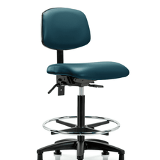 Vinyl Chair - High Bench Height with Seat Tilt, Chrome Foot Ring, & Stationary Glides in Marine Blue Supernova Vinyl - VHBCH-RG-T1-A0-CF-RG-8801