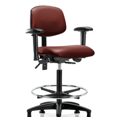 Vinyl Chair - High Bench Height with Seat Tilt, Adjustable Arms, Chrome Foot Ring, & Stationary Glides in Borscht Supernova Vinyl - VHBCH-RG-T1-A1-CF-RG-8815