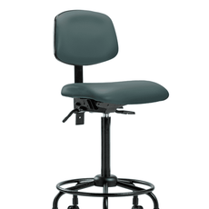 Vinyl Chair - High Bench Height with Round Tube Base & Casters in Colonial Blue Trailblazer Vinyl - VHBCH-RT-T0-A0-RC-8546