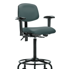 Vinyl Chair - High Bench Height with Round Tube Base, Adjustable Arms, & Casters in Colonial Blue Trailblazer Vinyl - VHBCH-RT-T0-A1-RC-8546