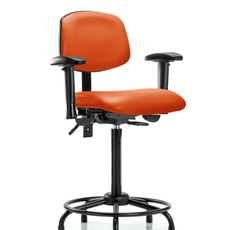 Vinyl Chair - High Bench Height with Round Tube Base, Adjustable Arms, & Stationary Glides in Orange Kist Trailblazer Vinyl - VHBCH-RT-T0-A1-RG-8613