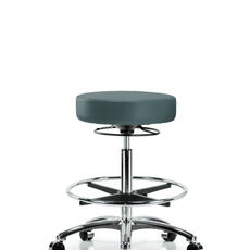 Vinyl Stool without Back Chrome - High Bench Height with Chrome Foot Ring & Casters in Colonial Blue Trailblazer Vinyl - VHBSO-CR-CF-CC-8546