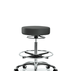 Vinyl Stool without Back Chrome - High Bench Height with Chrome Foot Ring & Casters in Charcoal Trailblazer Vinyl - VHBSO-CR-CF-CC-8605