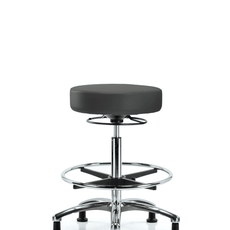 Vinyl Stool without Back Chrome - High Bench Height with Chrome Foot Ring & Stationary Glides in Charcoal Trailblazer Vinyl - VHBSO-CR-CF-RG-8605
