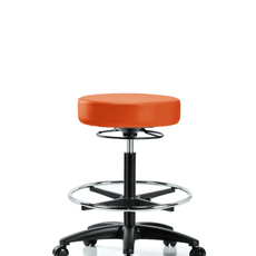 Vinyl Stool without Back - High Bench Height with Chrome Foot Ring & Casters in Orange Kist Trailblazer Vinyl - VHBSO-RG-CF-RC-8613