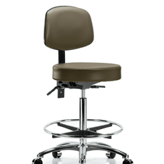 Vinyl Stool with Back Chrome - High Bench Height with Chrome Foot Ring & Casters in Marine Blue Supernova Vinyl - VHBST-CR-T0-CF-CC-8809